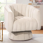 Kromax Swivel Accent Chair with Armrest, Mid Century 360 Degree Swivel Barrel Chair Overstuffed Tufted Velvet, Ideal for Living Room, Bedroom, Reading Room, Beige