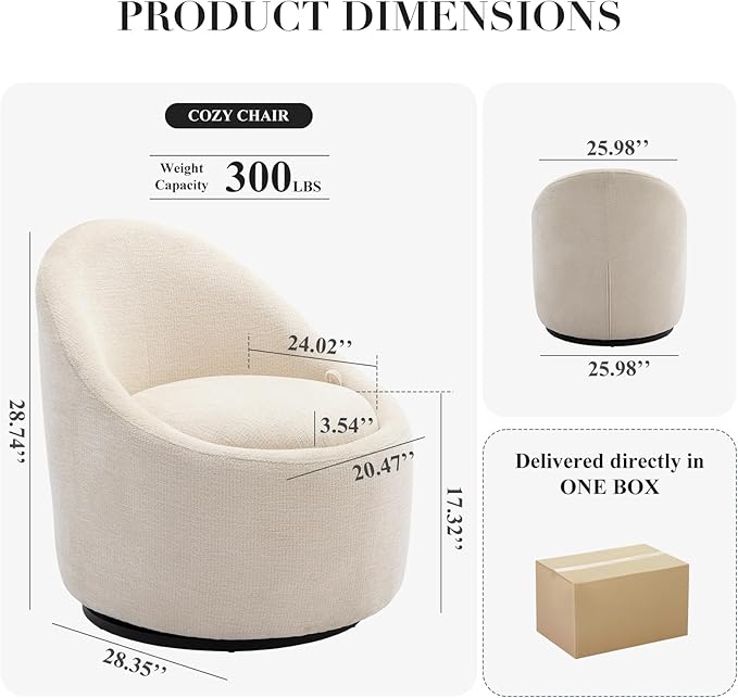 COLAMY Swivel Accent Chair, 360° Swivel Chair with Hidden Storage, Modern Small Barrel Swivel Armchair for Living Room/Bedroom, Beige