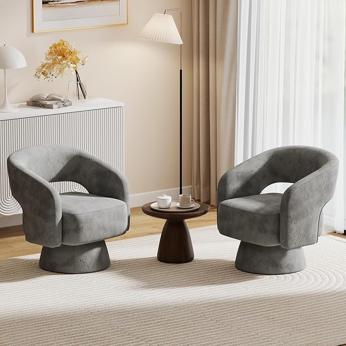 Bonzy Home Swivel Barrel Chair,Velvet Accent Armchair 360 Degree Swivel Club Chair for Living Room Bedroom Reception Room, Dark Grey