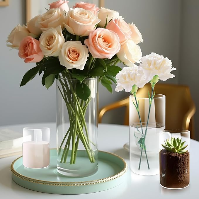 16 Pack Glass Cylinder Vases, 4,6,8,10 Inch Tall Clear Flowers Vases for Centerpieces, Floating Candles Vase,Hurricane Glass Candle Holders Vase for Wedding Home Tables Decor