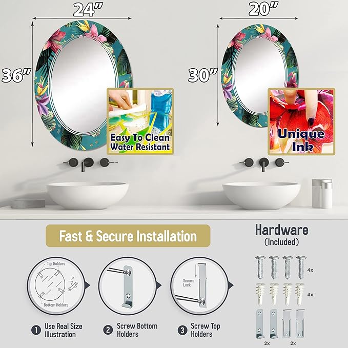 Symmetric Cubes in Deep Cobalt Blue - Geometric Maze - 24x36 Inches - Oval Decorative Wall Mirror for Bathroom, Bedroom, Entryway, Living Room, Vanity Room and Modern Décor