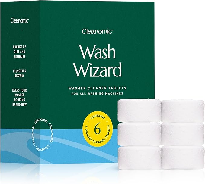 Cleanomic WashWizard Washing Machine Cleaner Tablets – Deep Cleaning Washer Cleaner for Front Load, Top Load & HE Machines – Removes Odor, Buildup & Limescale – Septic Safe, Non-Toxic, 6 Tablets