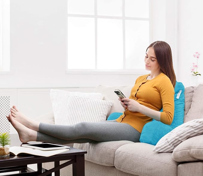 Nestl Reading Pillow for Kids, Small Bed Pillow, Back Pillow for Sitting in Bed, Memory Foam Chair Pillow, Reading & Bed Rest Pillows, Bright Blue Back Pillow for Bed, Arm Pillow with Pockets