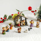 Nativity Christmas Village 3.5 Inch 12 PCS Nativity Scene Collectible Bulidings Christmas Village Scene Vintage Xmas Holiday Decorations Displays for Indoor Room Desktop Decor
