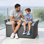 VEVOR Outdoor Storage Bench, 2-Person PE Rattan Storage Bench, 40 Gal Deck Box with Cushion & Side Handle, Supports up to 400 lbs, Weatherproof Outdoor Seating & Porch Decor for Patio Garden Balcony