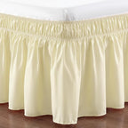 RIMELA Bed Skirt Queen Size 15 Inch Drop, Wrap Around Elastic Bedskirt Solid Microfiber Luxury Hotel Quality Fabric, Easy to Install Machine Washable Wrinkle & Fade Resistant, Beige Yellow