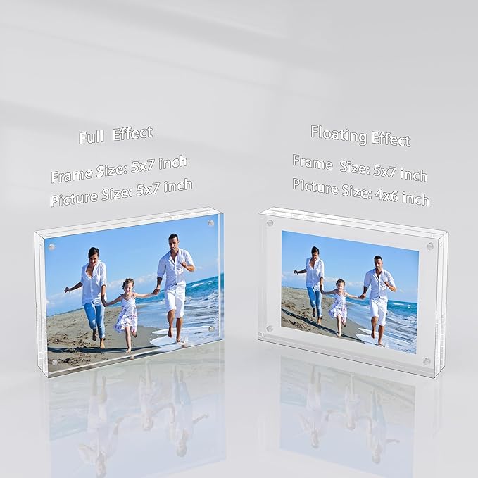 Acrylic Picture Frame, 2pack 5x7 Inch Clear Photo Double-Sided Frames, Magnetic 12+12MM Thickness Picture Frame Clear Photo Frame Stand, Double-Sided Acrylic Frame Stand