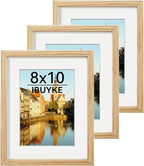 IBUYKE 8x10 Picture Frame,Set of 3,Solid Oak Wood 8x10 Photo Frame with Mat to 5x7,10x8 Picture Frames With Tempered Glass,Tabletop or Wall Mount Display,Home Decor,Natural Oak 8 x 10 Frame,UWPF0810N-3