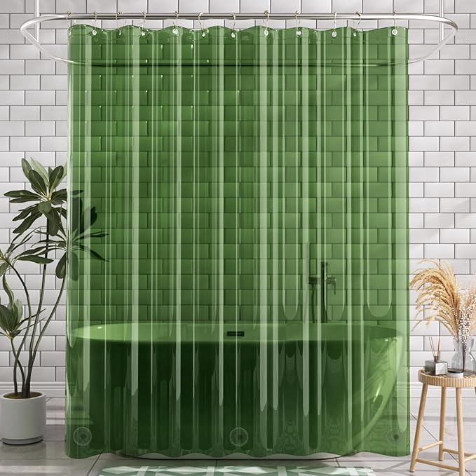 AmazerBath 72x78 Long Shower Curtain Liner, Clear Green Plastic Shower Curtain Liner, Waterproof PEVA Shower Liner, Cute Lightweight Shower Curtains for Bathroom with 3 Magnets & Rustproof Grommets
