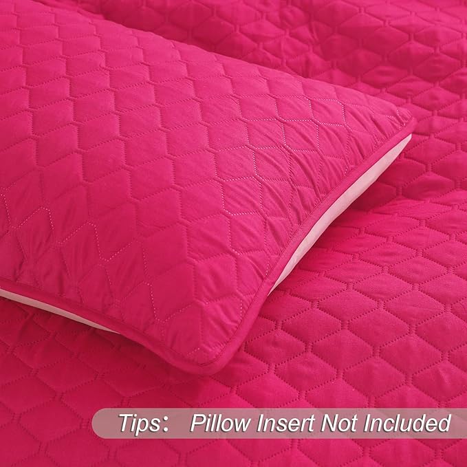 Exclusivo Mezcla Reversible King Size Quilt Bedding Set with Pillow Shams, Lightweight Quilts King Size, Soft Bedspreads Bed Coverlets for All Seasons - (Hot Pink, 104"x96")