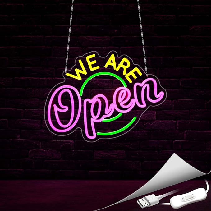 We Are Open Neon Sign, Neon Signs for Wall Decor Neon LED Signs Room Neon Light Up Signs Home Decor for Business Restaurant Cafe Club Party Bar Shop USB Operated