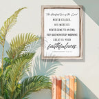 Christian Wooden Wall Signs, Living Room Decor, Home Church Decor for Room, Framed Wall Plaque Sign 15 * 11.5 inches, The Steadfast Love of the Lord Never Ceases Sign