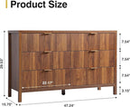 Fluted 6 Drawer Double Dresser for Bedroom, 47" Wide Modern Closet Dressers Chest of Drawers, Wood Storage Dresser Organizer for Nursery Bedroom Living Room Hallway Closet, Walnut