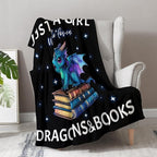 Dragon Book Blanket Gifts for Girl - Just A Girl Who Loves Books Themed Animal Lovers Throw for Woman Kids Adults Soft Fleece Cozy Bed Couch Decor Birthday Christmas Lightweight Blanket 50"x60"