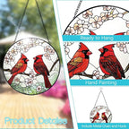 Cardinal Suncatcher Stained Glass Window Hanging - 8” Stained Glass Suncatchers for Windows - Sun Catchers Indoor Window Catcher with Hooks and Chain - Birthday Gifts for Mom Grandma
