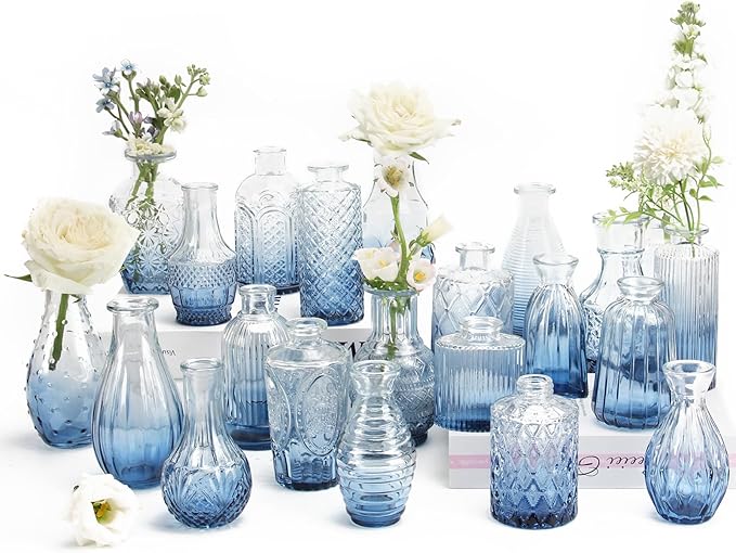 22 Pack Bud Vase in Bulk - BEAHOT Blue Flower Vases for Wedding Decorations, Glass Vase for Table Decorations, Small Vase for Home, Mother's Day, Centerpieces, Party, Office (Blue Gradient)