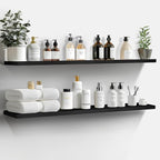 LaVie Home Floating Shelves, 47 Inch Wall Shelf Set of 2, Hanging Shelf with Invisible Brackets, Wall Decor for Bathroom, Bedroom, Living Room, Kitchen Storage,Classic Black