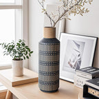 Rustic Ceramic Vase for Living Room Bedroom 11.02'' Antique Black Flower Vase for Bouquet Fake Plant Home Decor Office Table Shelf Fireplace Centerpieces Retro Vintage Classic Modern