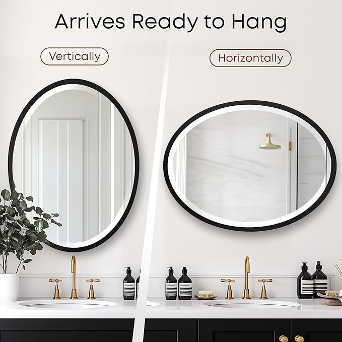 OVALCREST - Oval Wooden Beveled Wall Mirror for Home Decor, Bathroom, Vanity, Bedroom, Living Room, Hallway - London Style (Matte Black) 25.1 x 37.1