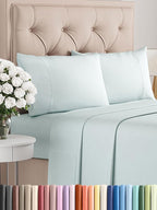 Twin Sheets Set 4 Piece - Includes 2 Pillowcases - Bed Sheets Twin Size - Soft Hotel Luxury Bedding - Cooling, Comfy, Cozy & Breathable - 1 Flat & 1 Fitted & 2 Pillowcases w/ Deep Pockets - Ice Blue