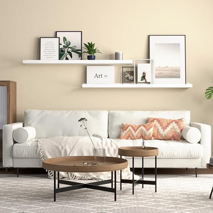 36 Inches Long Floating Shelves Wall Mounted, 2 Set Modern White Wall Shelf for Bedroom, Nursery Book Shelf with Lip, Picture Ledge Shelf for Wall Decor Living Room Bathroom Kitchen - White