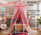VETHIN Bed Canopy for with Lights,Double Layer Princess Round Dome Dreamy Mosquito Net Bedding Girls Room Castle Play Tent Hanging House Decor Reading Nook Canopies(Beige Pink/White)