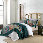 ENASAL Cotton Bedspread Quilt Sets Reversible Bedding Coverlet Sets Comforters, Patchwork Vintage Floral Turquoise Bedspread, King Size