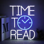 Time To Read Neon Sign Read Books Neon Light White Letter LED Signs Blue Clock Neon Read Light Up Sign for Bedroom Classroom Library Reading Corner Bookstore Decor