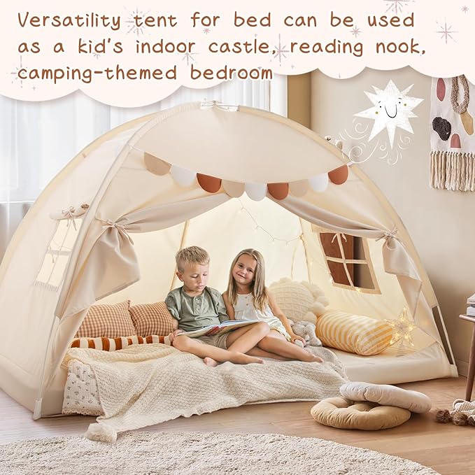 Sherilyn Full Size Bed Canopy Bed Tents Dream Tent on Bed Privacy Space Blackout Sleeping Tents Indoor Breathable Portable Cottage Drafty Room (Large)