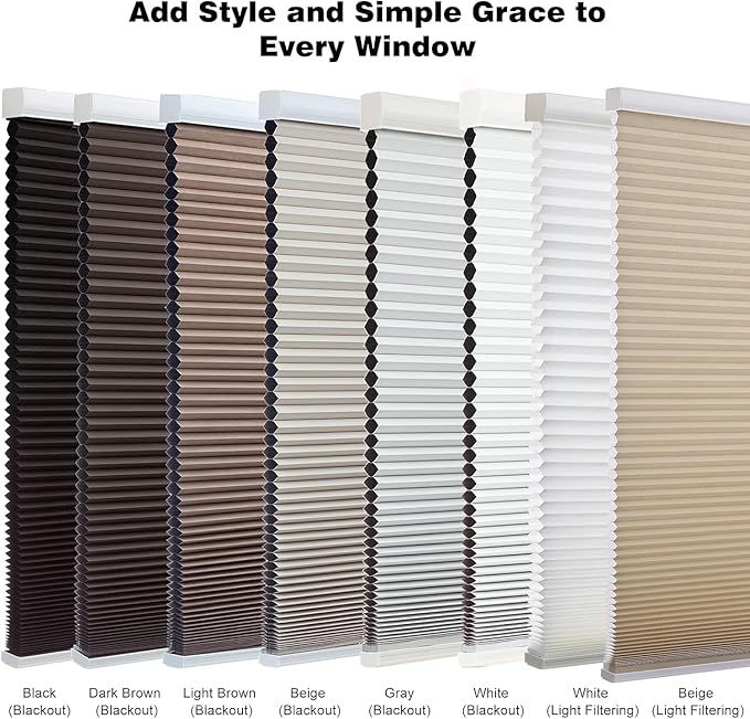 Changshade Cordless Cellular Shades, Light Filtering Honeycomb Shades for Windows, Pull Down Pleated Blinds, Easy to Install for Indoor Windows and French Doors,24" W x 50" H, Beige