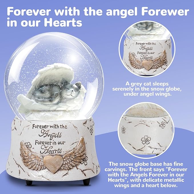 Angel Cat Music Snow Globe Pet Memorial Gifts, Cat Pass Away GIF, Sympathy Gift for Loss of Pet, Cat Lover Gift idea