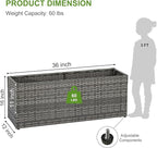 LEWIS&WAYNE Large Rectangular Block Planter Box Handmade Wicker Tall Planters for Outdoor Plants with Removable Liners Modern Planter for Indoor Outdoor Patio Deck - Gray, 36''x12''x16''