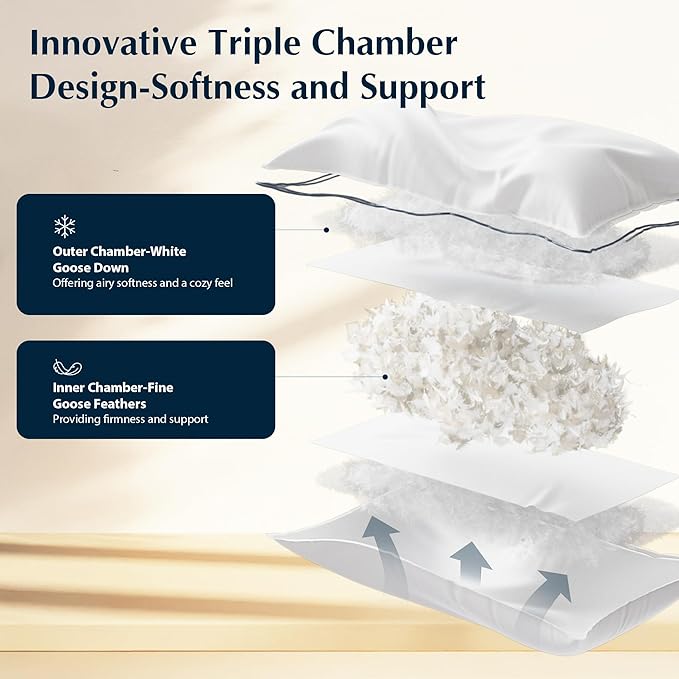 Pacific Coast Bed Pillows for Side and Back Sleepers, Feather and Down Hotel Pillows with 100% Cotton Shell, Medium Supportive, Downproof, King Size 2 Pack