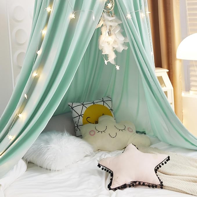 Kertnic Decor Canopy for Kids Bed, Soft Smooth Playing Tent Canopy Girls Room Decoration Princess Castle, Dreamy Mosquito Net Bedding, Children Reading Nook Canopies in Home (Green)