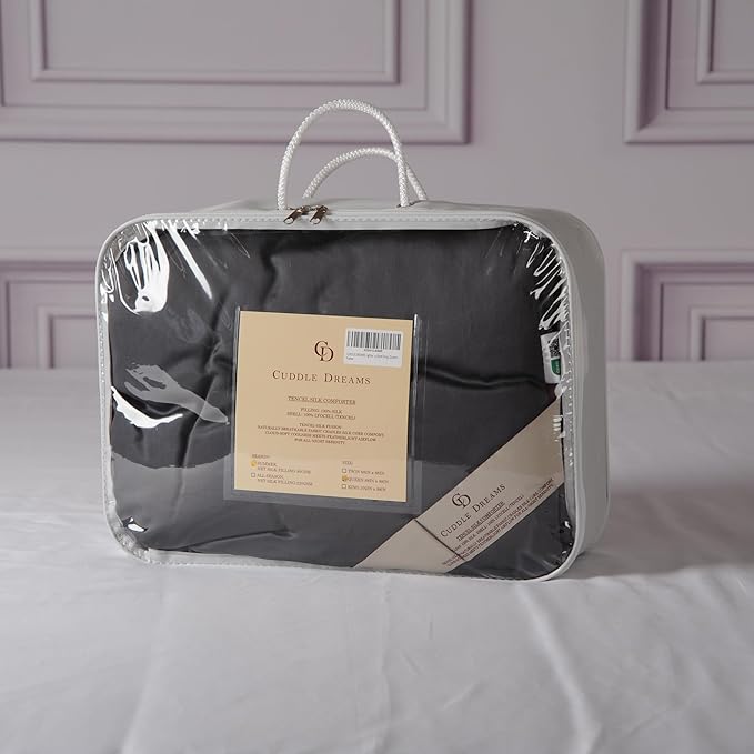CUDDLE DREAMS Lightweight Silk Filled Comforter for Summer, Detachable Tencel Duvet Cover for Easy Care, Naturally Breathable (Steel Gray, King)