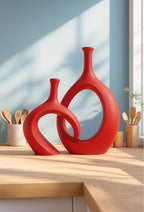 WUBIANJIE Red Ceramic Vase Set - Modern Boho Decor, Snuggle Design, Vases for Living Room, Bedroom, Coffee Table, Fireplace
