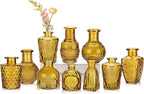 Glass Bud Vases Set of 10, Small Flower Vase in Bulk for Centerpieces, Mini Vintage Amber Vases for Rustic Wedding Vintage Home Table Decor