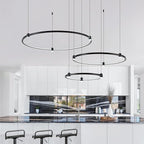 Modern Led Chandelier, 3-Rings Light Modern Led Pendant Light Black Dimmable Integrated Ceiling Hanging Pendant Lighting for Kitchen Island Dining Room Living Room Office 3000K 4000K 6000K