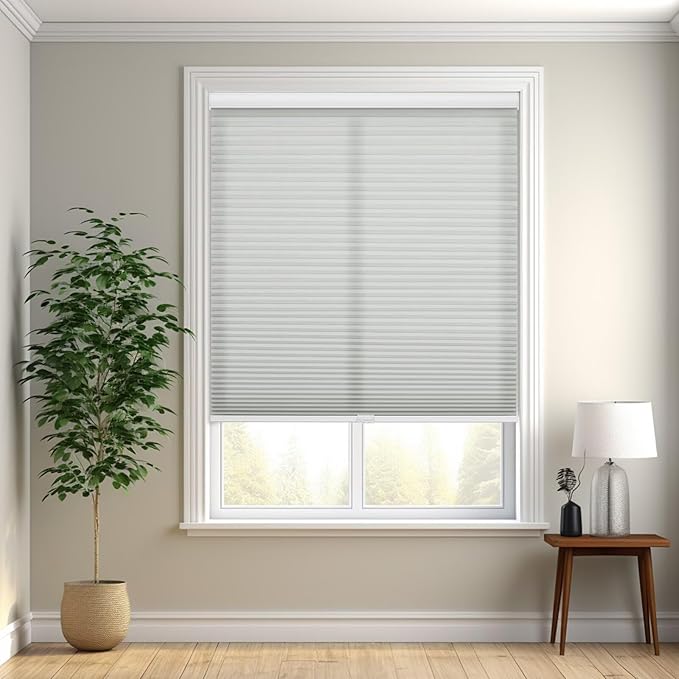 Changshade Cordless Cellular Shades, Light Filtering Honeycomb Shades for Windows, Pull Down Pleated Blinds, Easy to Install for Indoor Windows and French Doors,34.5" W x 72" H, Grey