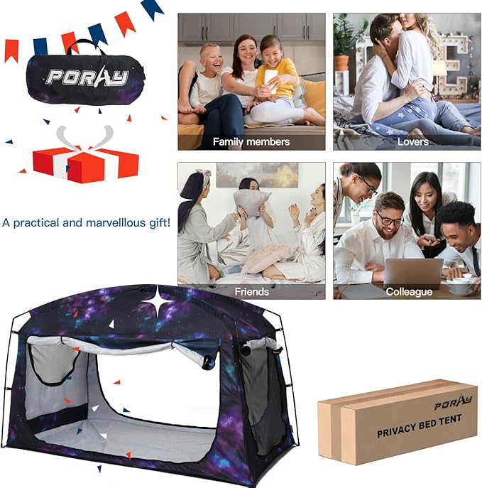 Bed Tent,Portable Privacy Sleeping Bed Canopy,Blackout 90% Drapes for Kids and Adult,Indoor Space Tent with Breathable Large Mesh Windows