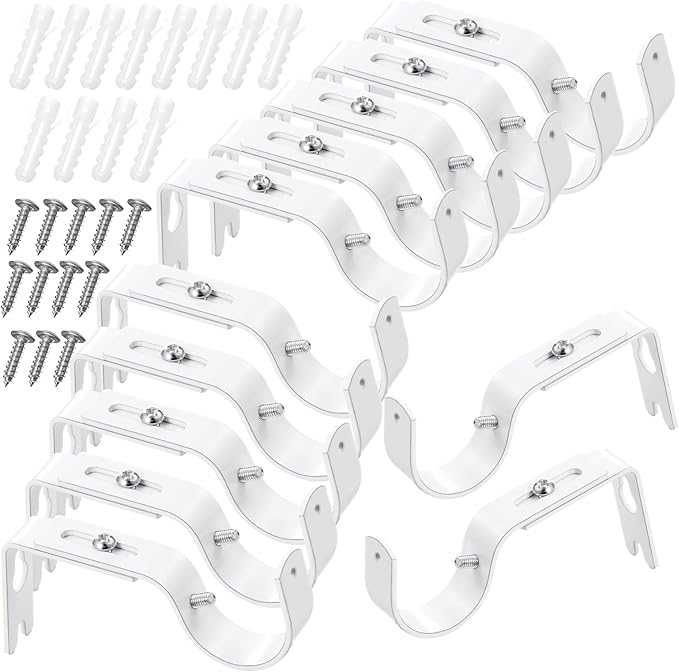 Frienda 12 Pcs Curtain Rod Brackets Adjustable Holder Wall for 1 Inch Diameter Curtain Rod General Bracket Hooks with Screws (Matt White)