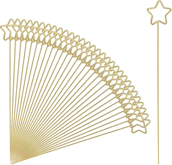 uxcell 30 Pcs Table Card Holders, 5.9 Double Star Metal Craft Wire Clips Picture Clip Table Number Holders Picks for Wedding, Photos, Memo, Restaurant, Gold