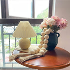 OMISHE 50" Long Extra Large Wood Bead Garland with 1.6" Diameter Wooden Beads and Tassels, Rustic Farmhouse Country Decorative Beads for Home Decor Tiered Tray Decor, Natural Beige