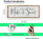ZZJJHYWGQ Life is Short Make It Sweet Sign Wall Decor 32"×12" for Bedroom Family Lnspirational Quote Large Wood Framed Wall Hanging Art (Wood)