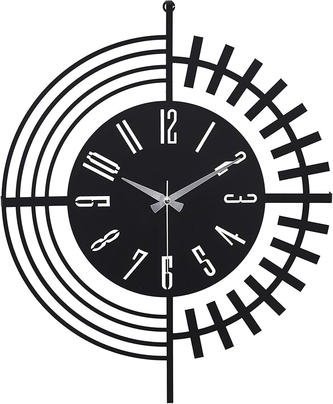 Large Metal Wall Clock | 20 inch Size Silent Battery Operated Large Size Analog Black Wall Clocks | Modern Wall Decor for Living Room Bedroom Kitchen Home Office