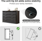 Okvnbjk Fluted 8 Drawer Dresser, 52" Wide Modern Wood Dresser for Bedroom, Chest of Drawers with Curved Profile Design, TV Stand & Storage Organizer for Living Room, Hallway, Black