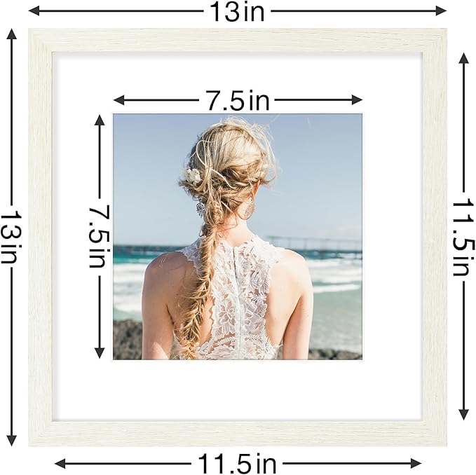 Vittanly 12x12 Picture Frames Set of 9, Shatter Resistant Plexiglass, Display 8x8 Pictures with Mat or 12x12 without Mat, Photo Frames for Wall Mount, Engineered Wood, Whitemist