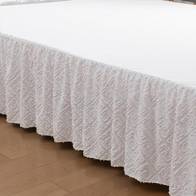 Tufted Bed Skirt Queen Size, Ruffled Bed Skirt with Split Corners, Queen Bed Skirt 18 Inch Drop, Boho Queen Size Bed Skirt White for Ruffled Bed Skirts, Bed Skirt Queen Size