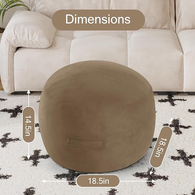 MeMoreCool Round Stuffed Pouf Ottoman Foot Rest, Floor Pouf Foot Stool with Soft Foam Chunk Filling, Small Round Ottoman Footstool Circle Footrest for Living Room, Light Coffee