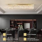 Siljoy Modern Crystal Ceiling Light Luxury Gold Rectangular Flush Mount Crystal Raindrop Chandelier 10 Lights Large Rectangle Pendant Light for Living Dining Room Kitchen Island L47'' x W10'' x H10''